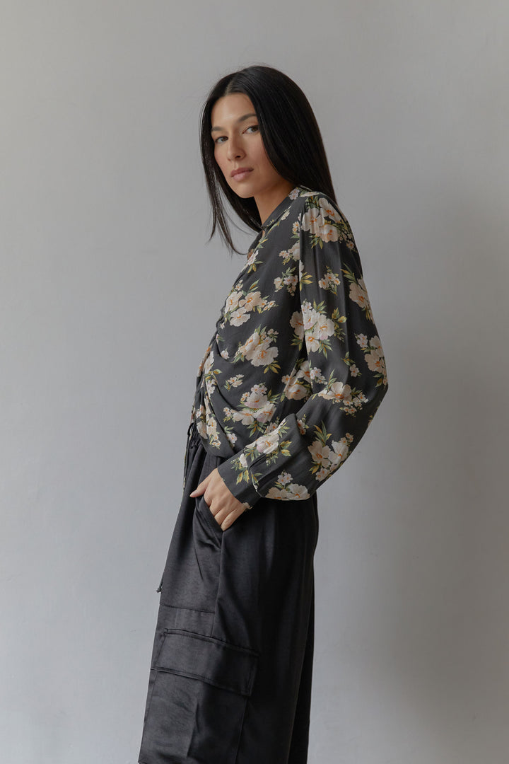 COLLARED FLORAL BLOUSE in Black Print — alternate angle