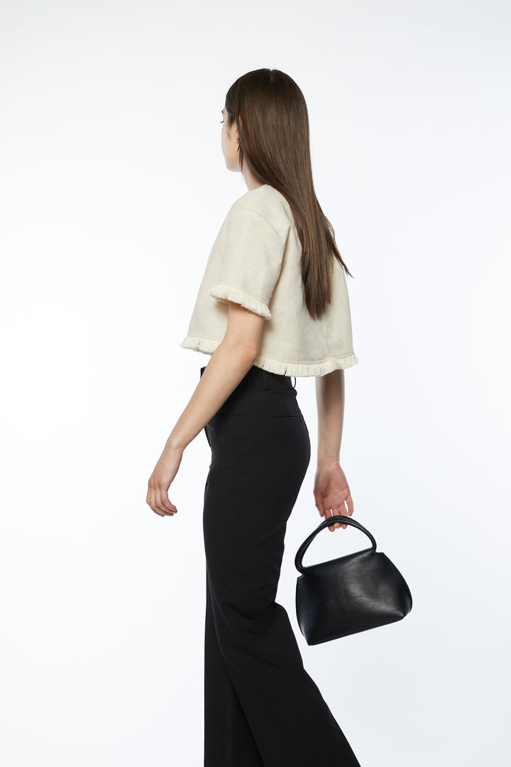 CROPPED TOP WITH FRINGED TRIMS in Cream — alternate angle