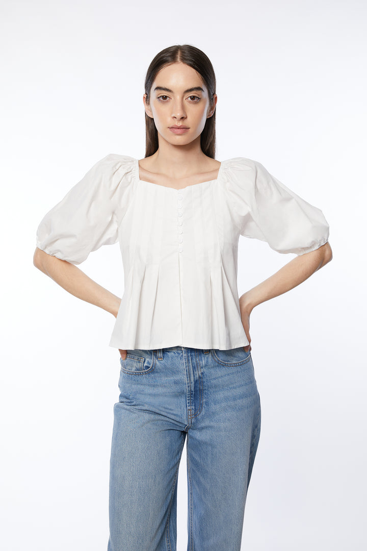 PUFF SLEEVE OFF THE SHOULDER TOP in White — alternate angle