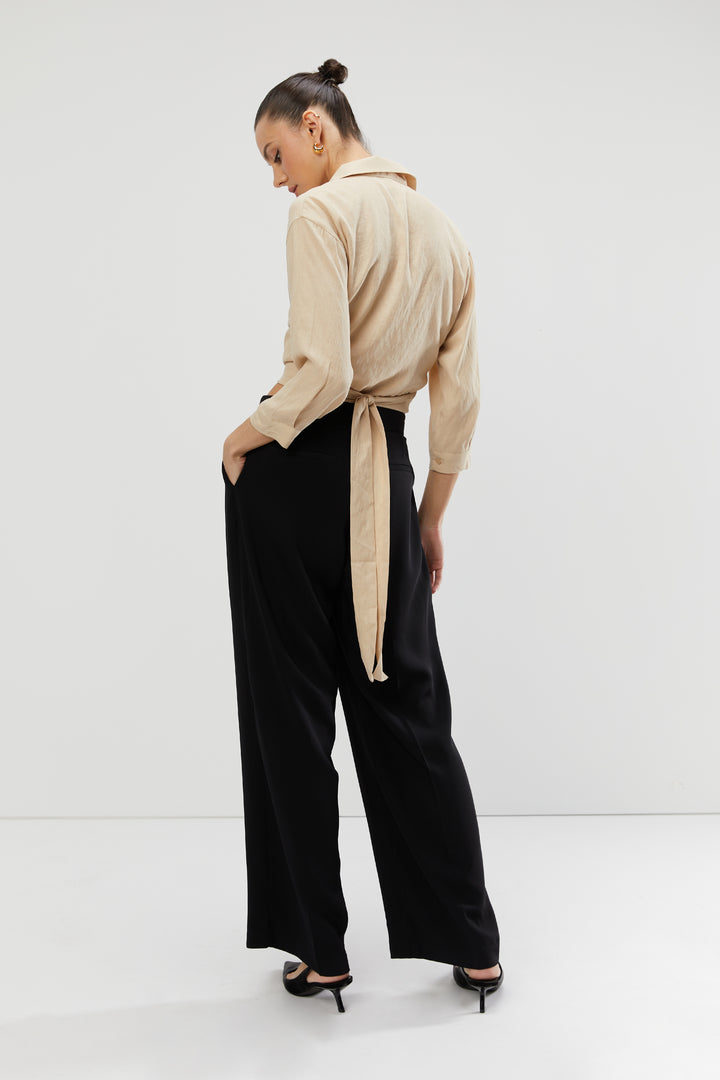 CROPPED SHIRT WITH WRAP TIES in Russet — alternate angle