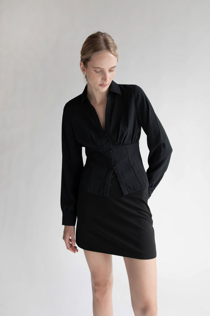 COLLARED BUSTIER BLOUSE in Black — alternate angle
