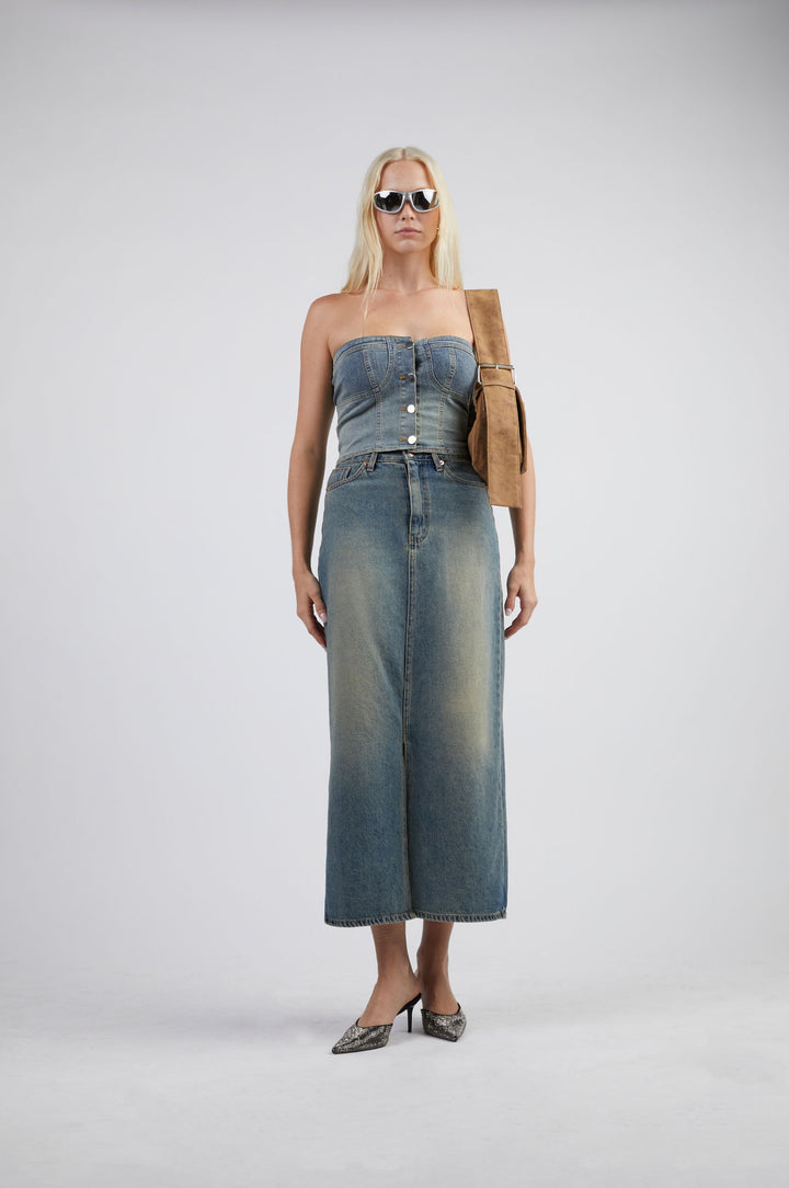DENIM BUSTIER in Light Wash — alternate angle
