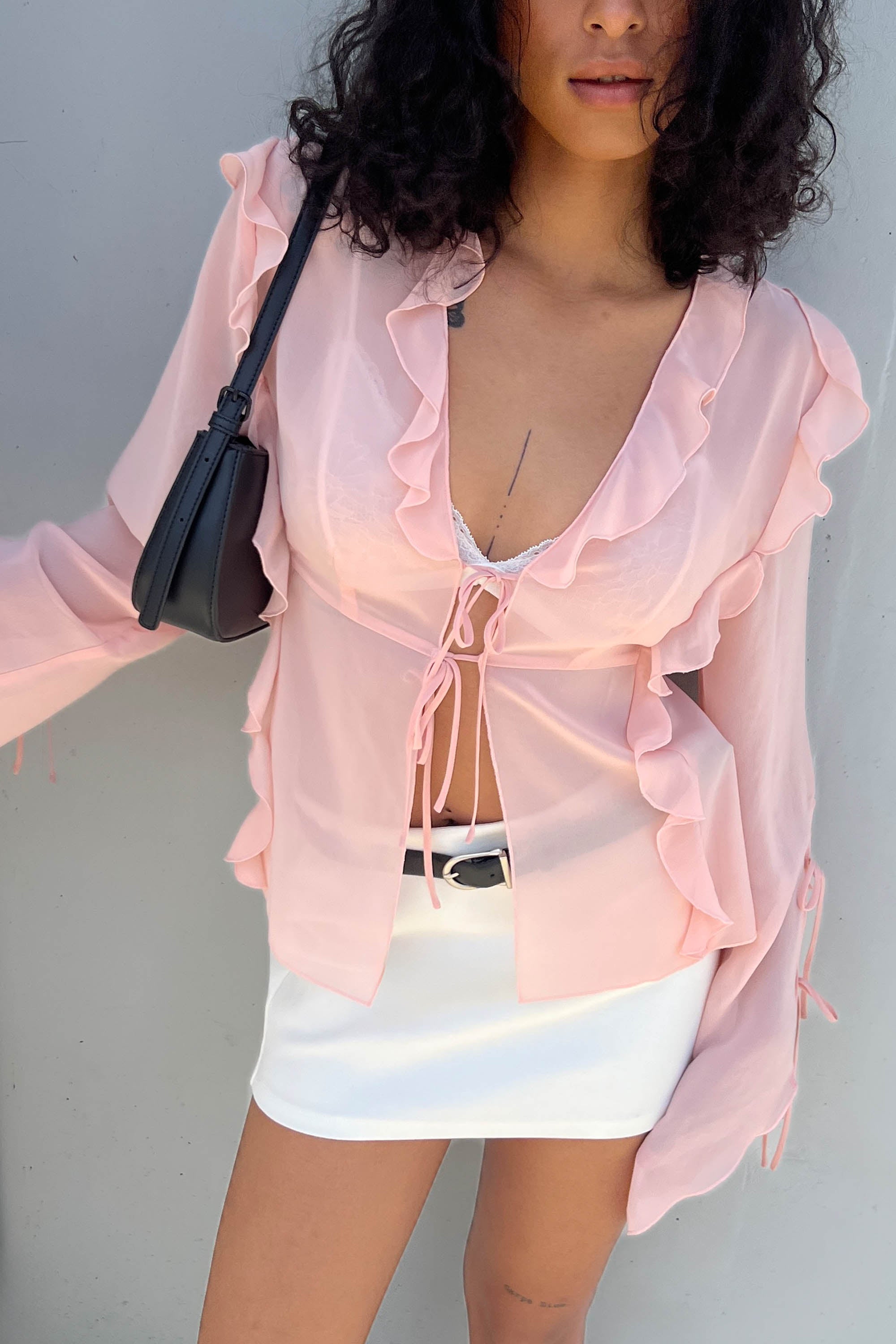 トップス andmary Fiona ruffle tops pink Chiffon Ruffled Blouse with Ties | OAK + FORT – OAK + FORT USA