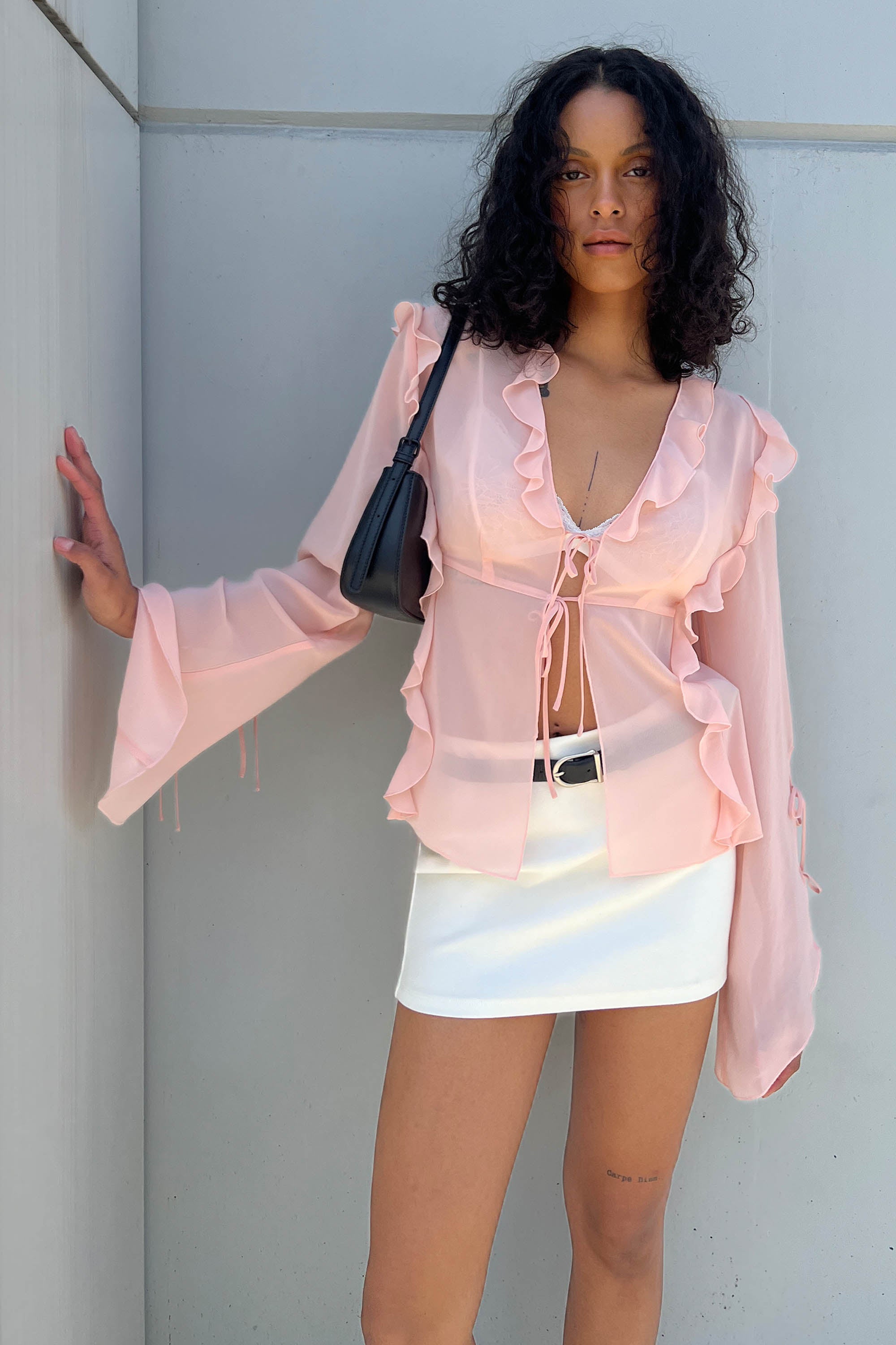 Chiffon Ruffled Blouse with Ties | OAK + FORT – OAK + FORT USA