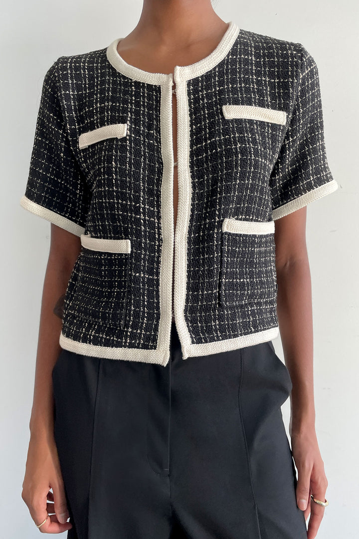 TWEED TOP WITH CONTRAST TRIM in Black — alternate angle
