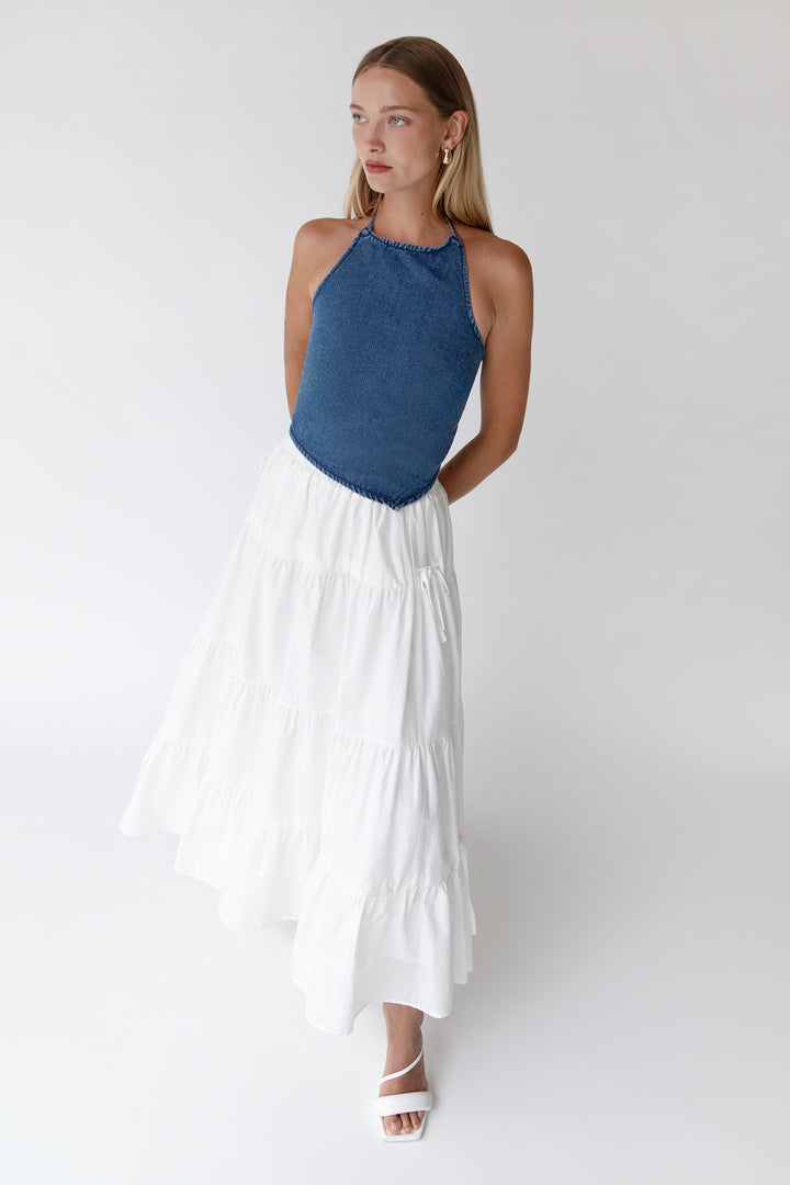 DENIM OPEN BACK TOP in Blue — alternate angle