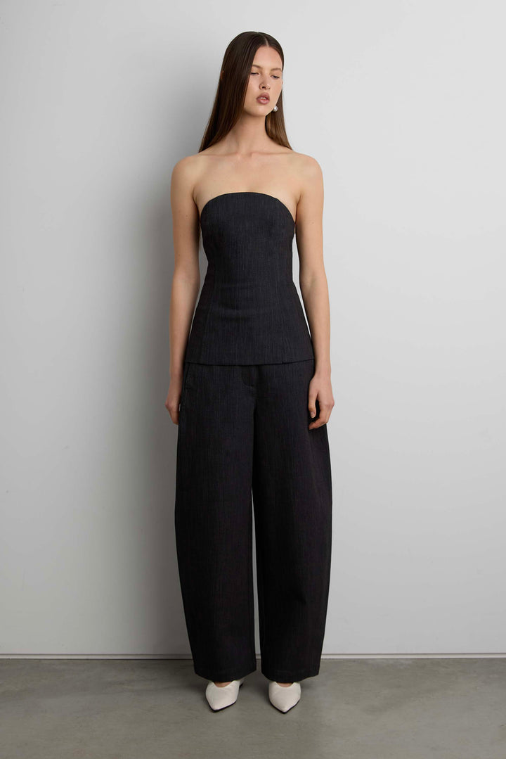 WOVEN TWILL TUBE TOP in Black — alternate angle