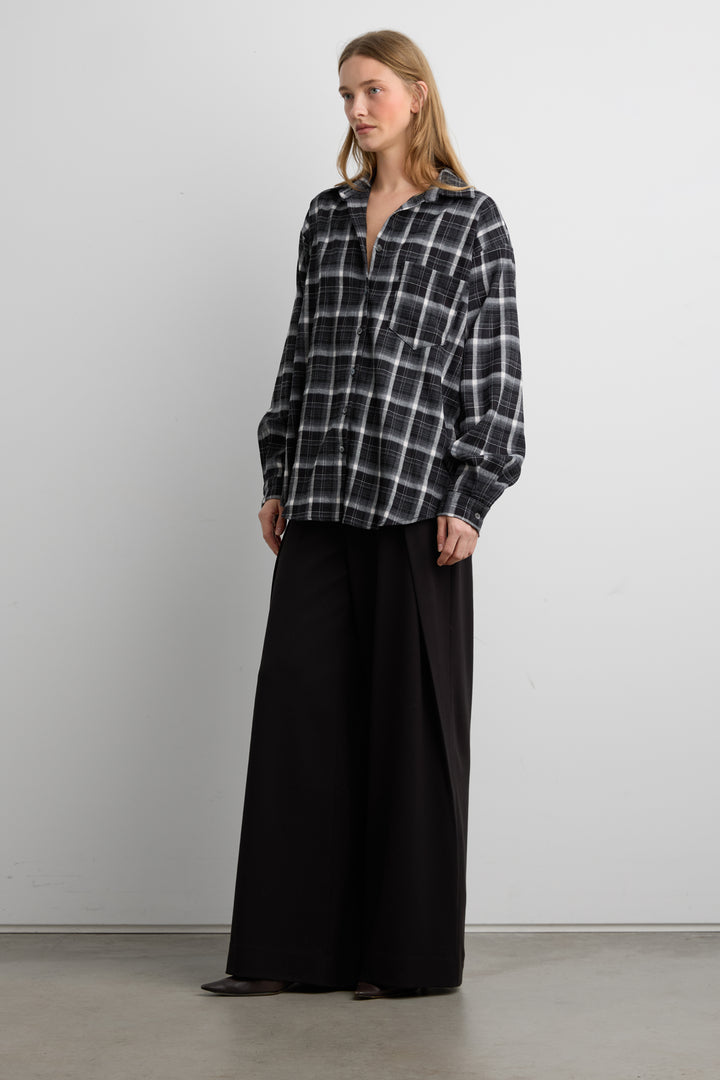 OVERSIZED FLANNEL PLAID SHIRT in Black Plaid — alternate angle