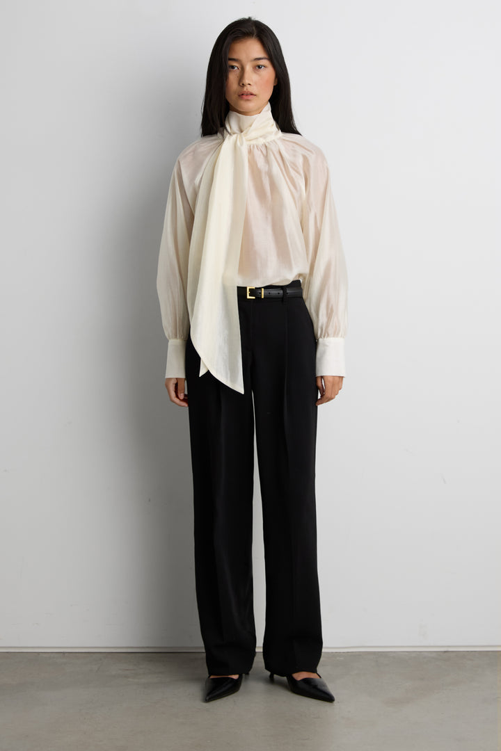 BLOUSE WITH TIE NECK DETAIL in Cream — alternate angle
