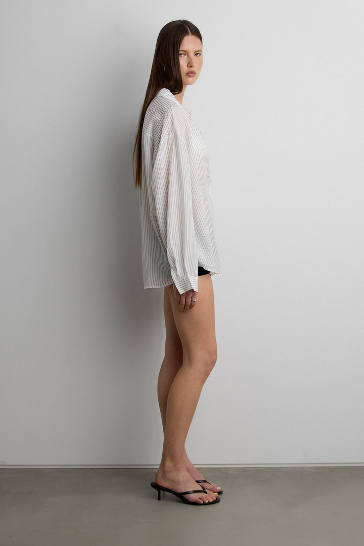 OVERSIZED PINSTRIPE SHIRT in Ivory — alternate angle