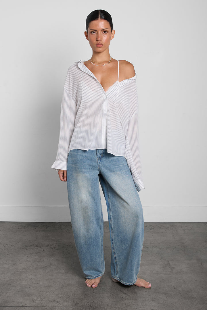 OVERSIZED PINSTRIPE SHIRT in Ivory — alternate angle