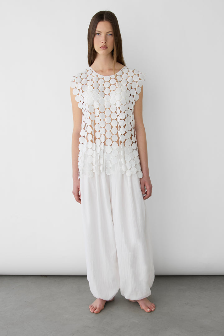 HONEY COMB CUTOUT WOVEN TOP in White — alternate angle