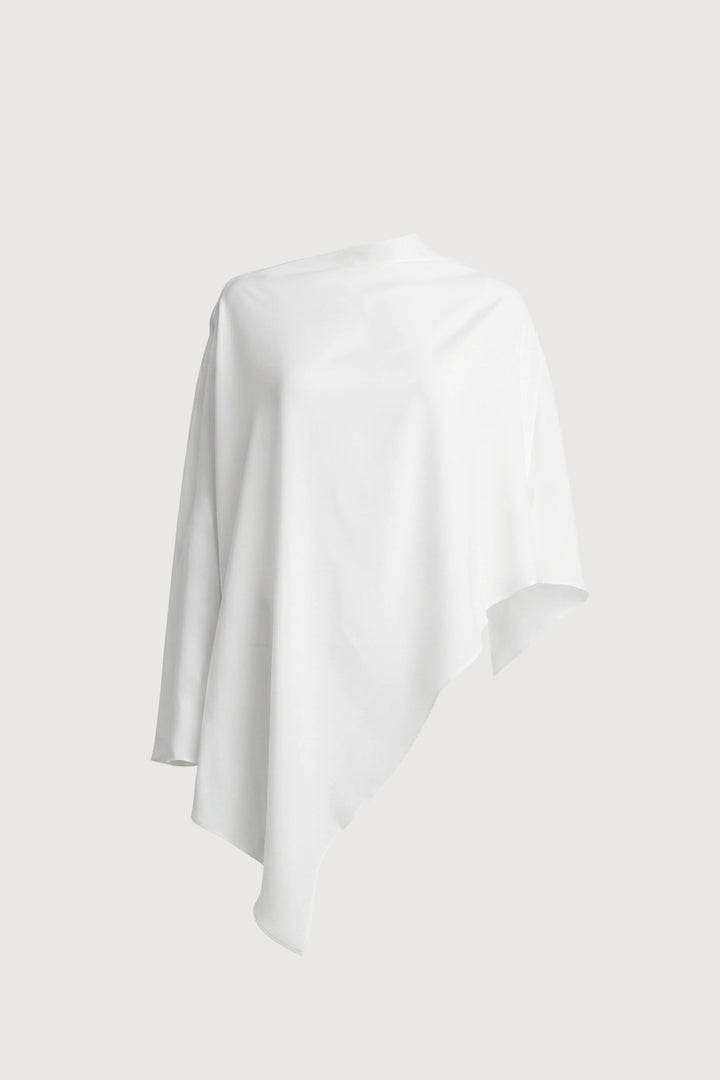 ASYMMETRICAL DRAPE CAPE TOP in White — alternate angle
