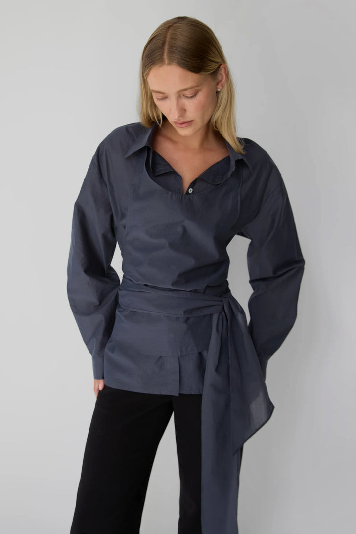 DOUBLE LAYERED BLOUSE in Charcoal — alternate angle