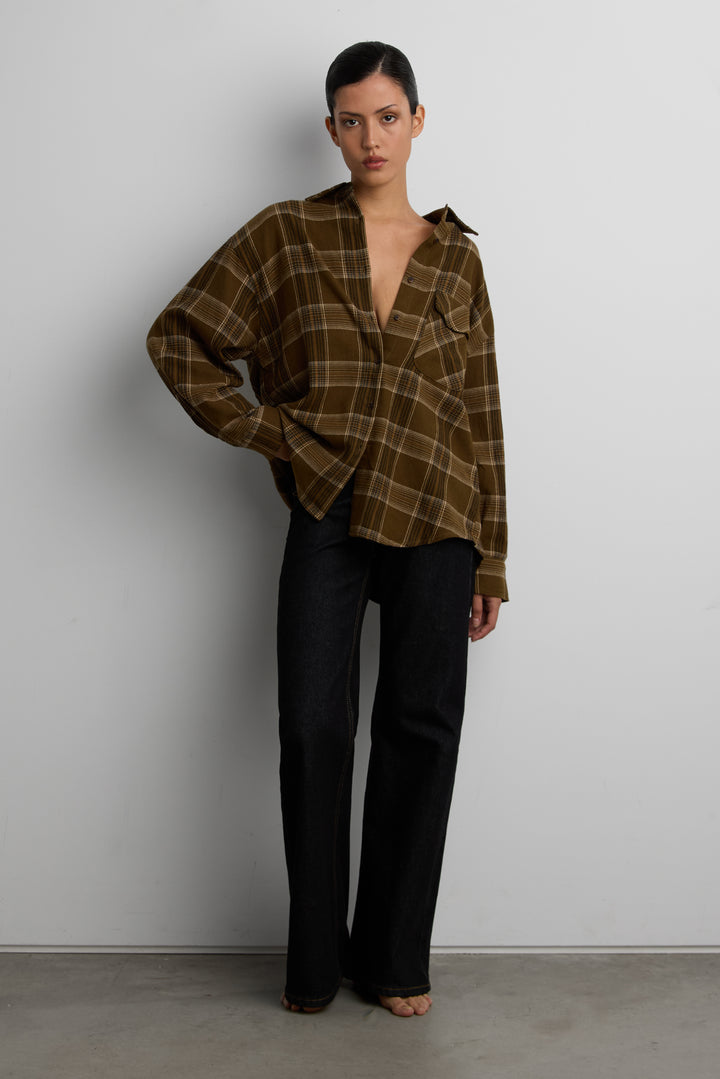 COTTON PLAID SHIRT in Green — alternate angle
