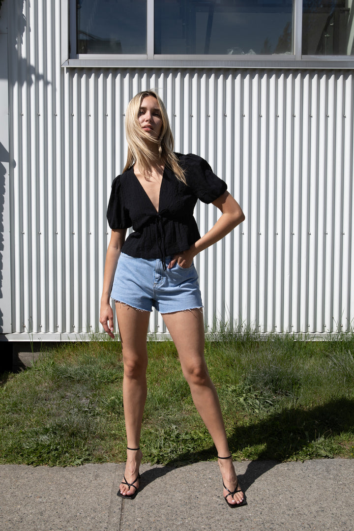 TIE FRONT BLOUSE in Black — alternate angle