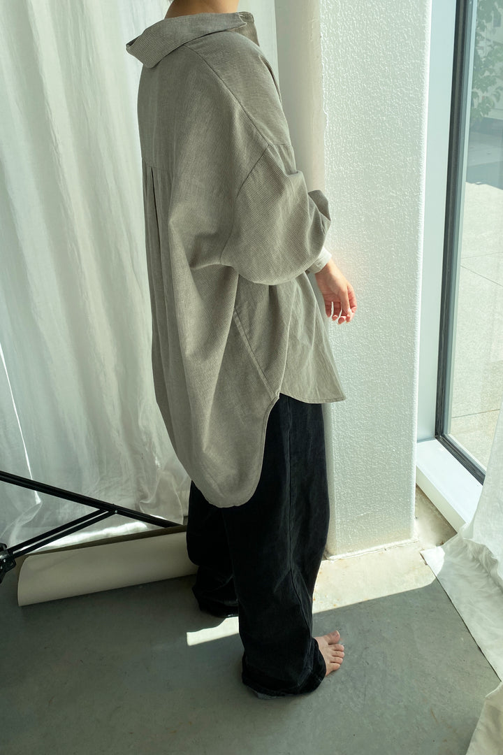 POPLIN SHIRT in Dusty Olive Stripe — alternate angle