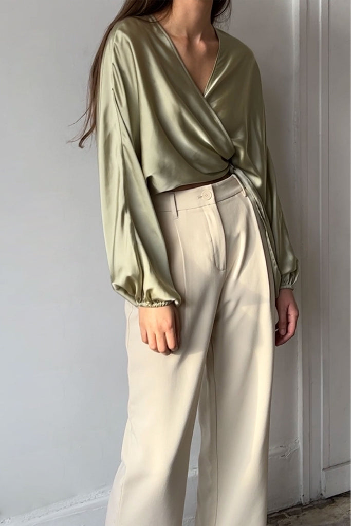 satin crossover blouse