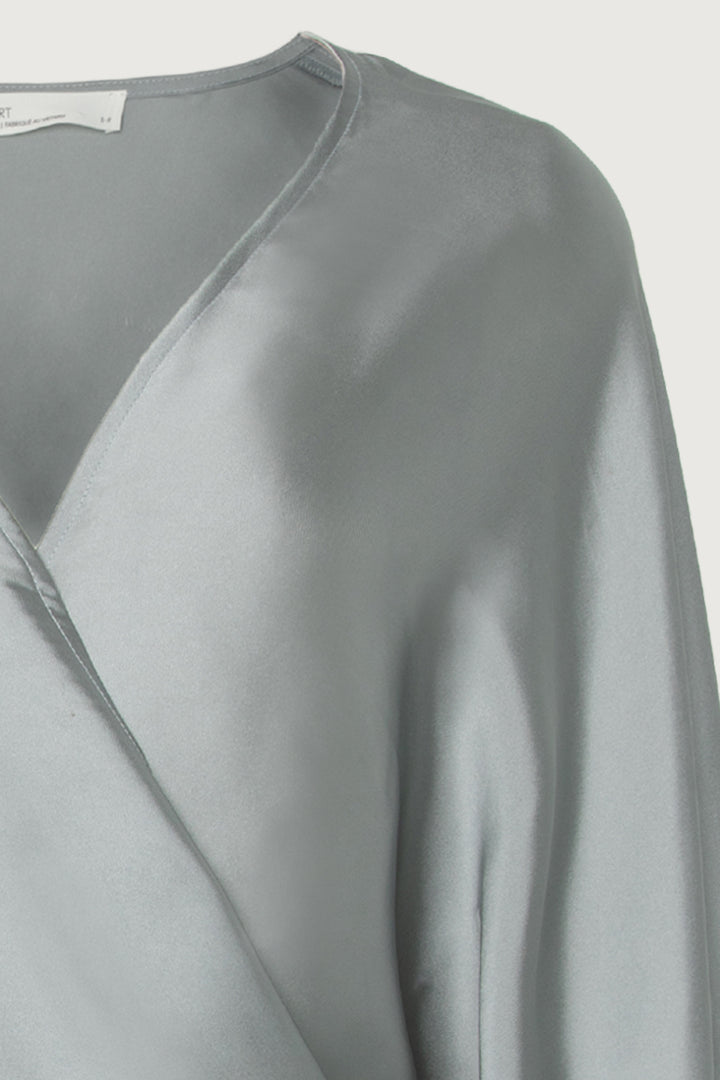 SATIN WRAP BLOUSE in Misty Blue — alternate angle