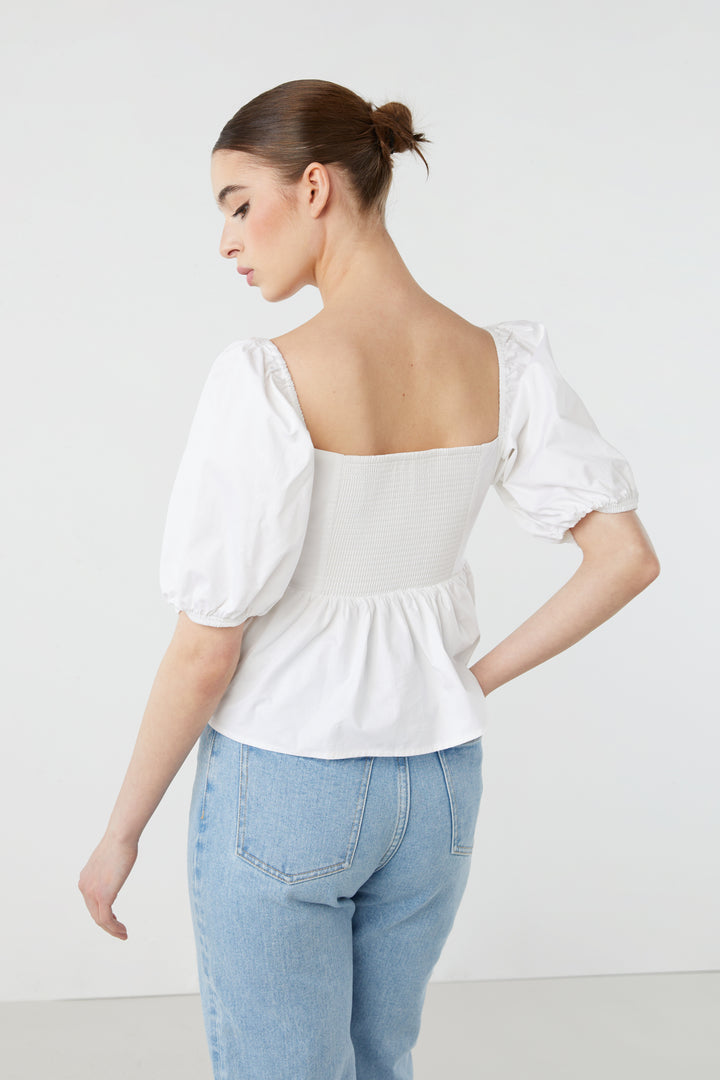 PUFF SLEEVE BLOUSE in White — alternate angle