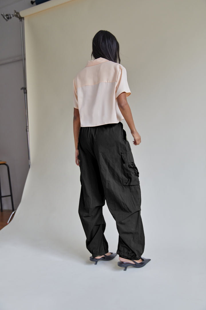 CROPPED COLLARED BLOUSE in Apricot — alternate angle