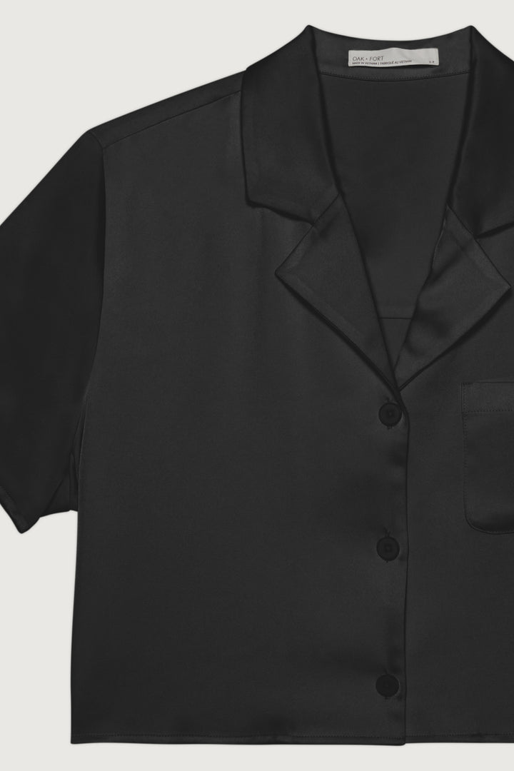 CROPPED COLLARED BLOUSE in Black — alternate angle