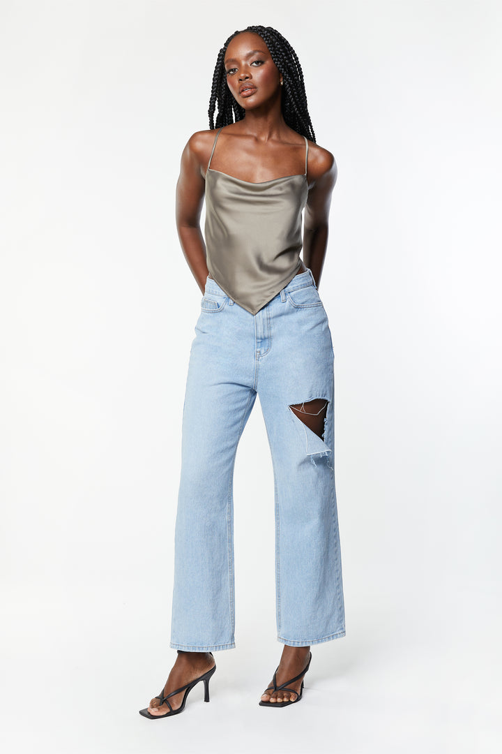 SATIN HANDKERCHIEF TOP in Taupe — alternate angle