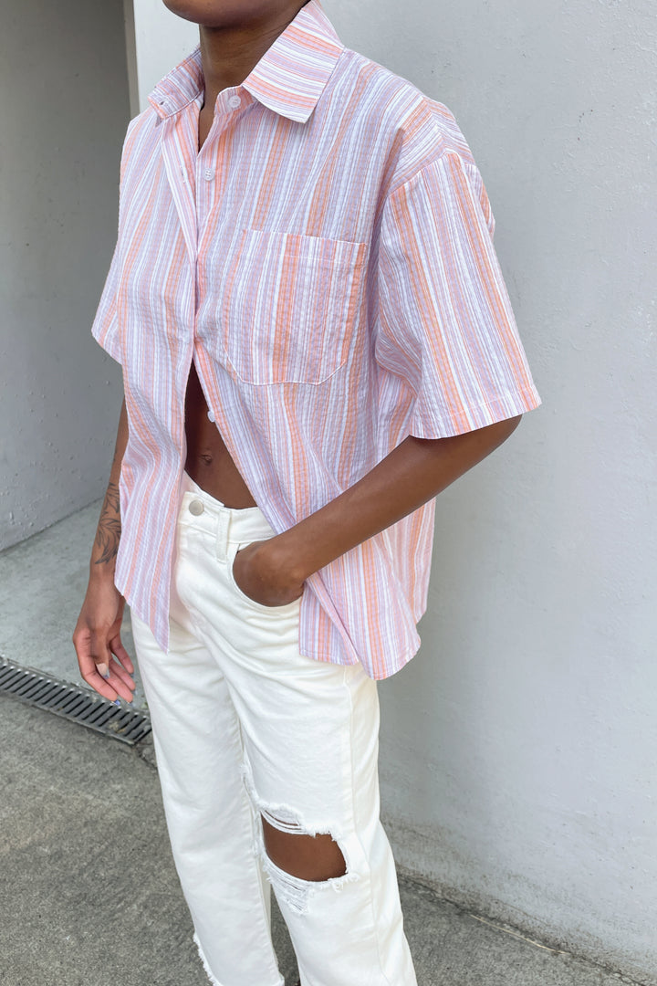 STRIPED BUTTON UP SHIRT in Pink Stripe — alternate angle