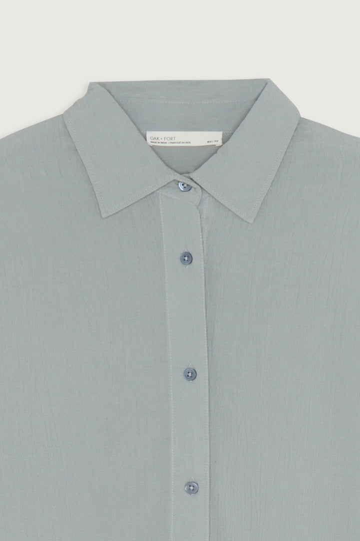 CRINKLED MID-LENGTH SHIRT in Misty Blue — alternate angle