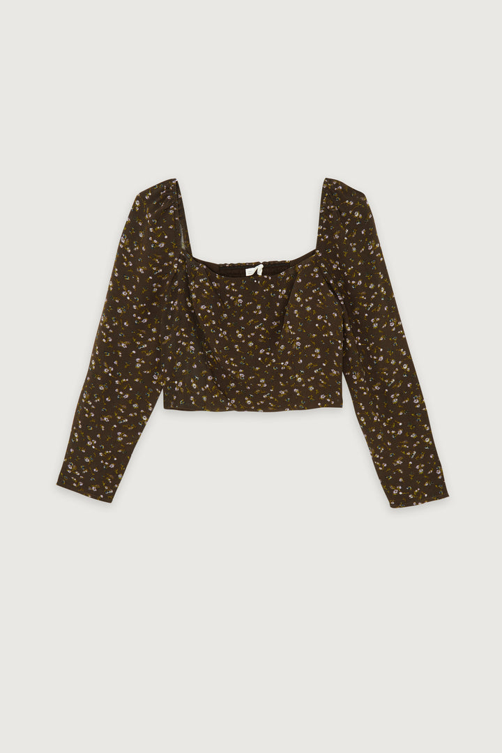 FLORAL SQUARE NECK BLOUSE in Turkish Coffee Garden Print — alternate angle