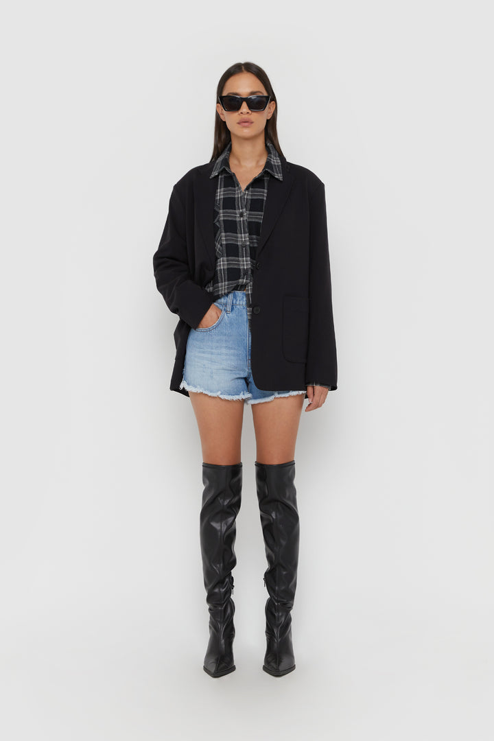 OVERSIZED PLAID SHIRT in Black Grid Plaid — alternate angle