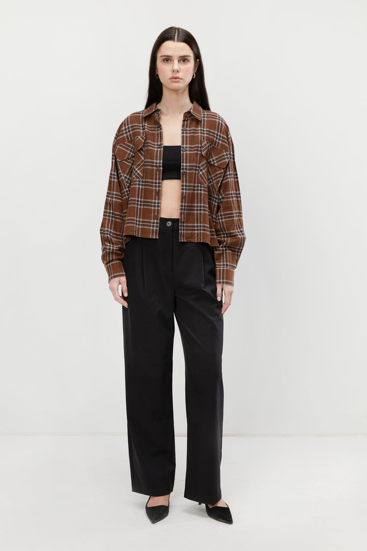 OVERSIZED PLAID SHIRT in Fudge Plaid — alternate angle