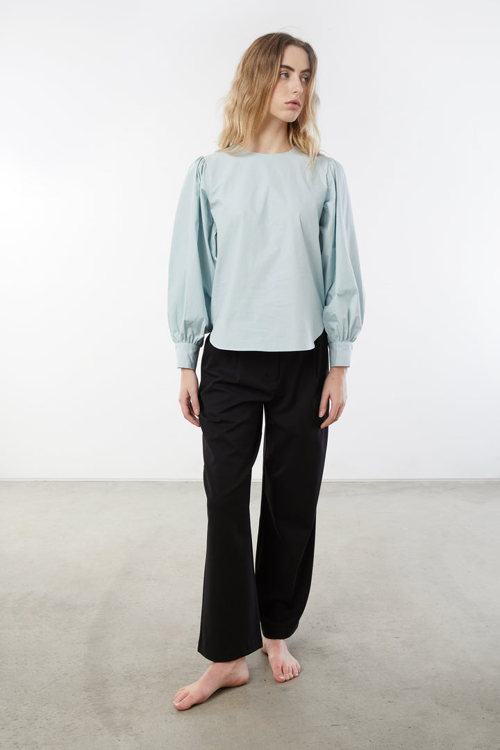 COTTON POPLIN BLOUSE in Misty Blue — alternate angle