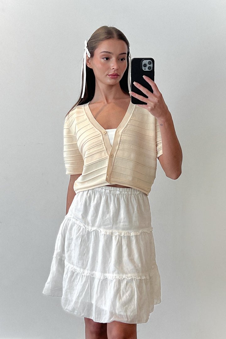 CROPPED SHORT SLEEVE CARDIGAN in Overcast — alternate angle
