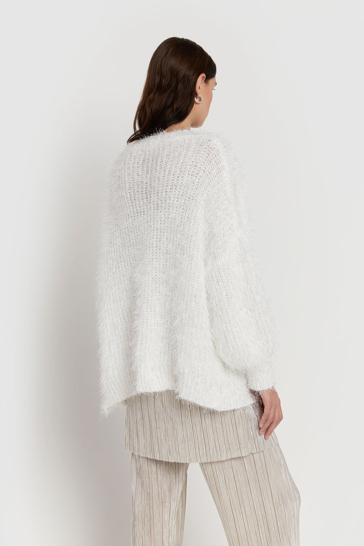 OVERSIZED KNIT CARDIGAN in White — alternate angle