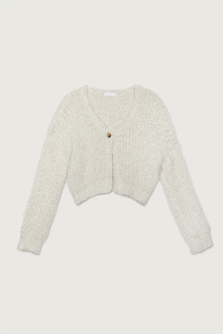 FUZZY CARDIGAN in White — alternate angle