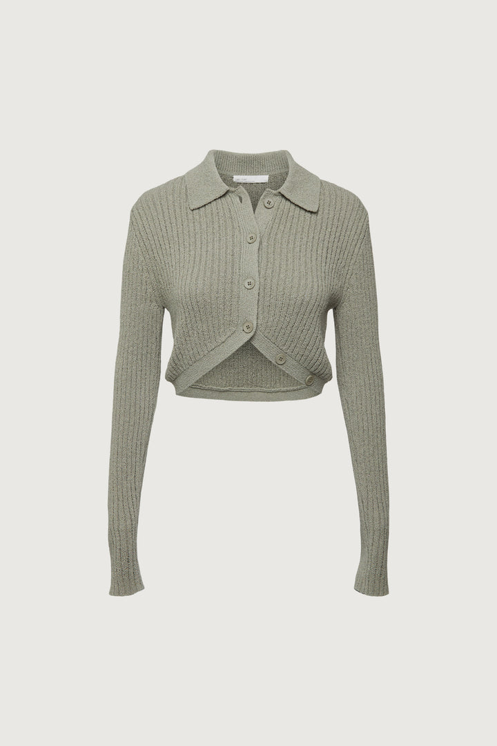 CROPPED BUTTON FRONT CARDIGAN in Abbey Stone — alternate angle
