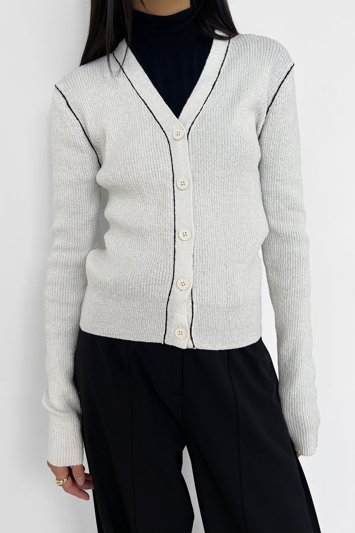 CONTRAST TRIM CARDIGAN in White — alternate angle