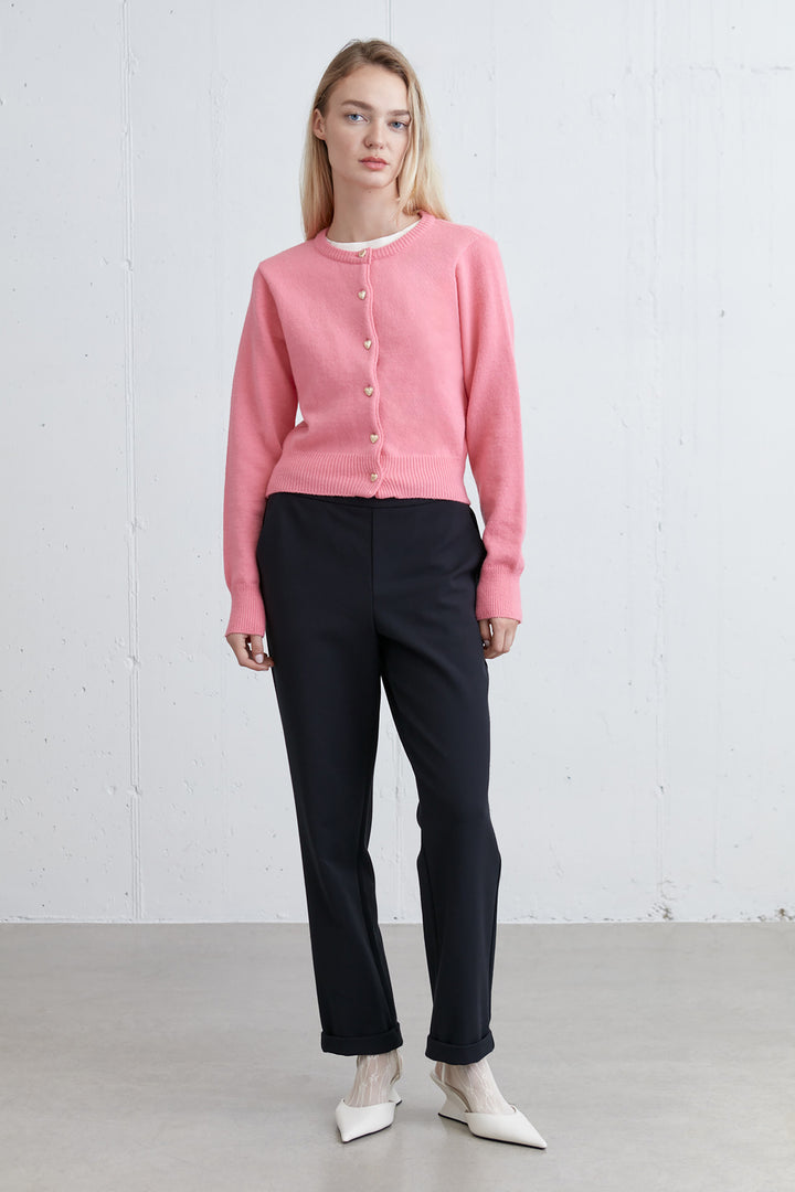 CARDIGAN WITH HEART BUTTONS in Pink Carnation — alternate angle