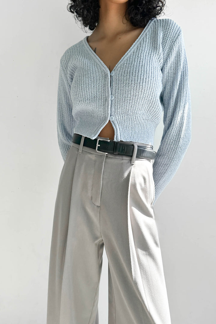 RIBBED BUTTON-FRONT CROPPED CARDIGAN