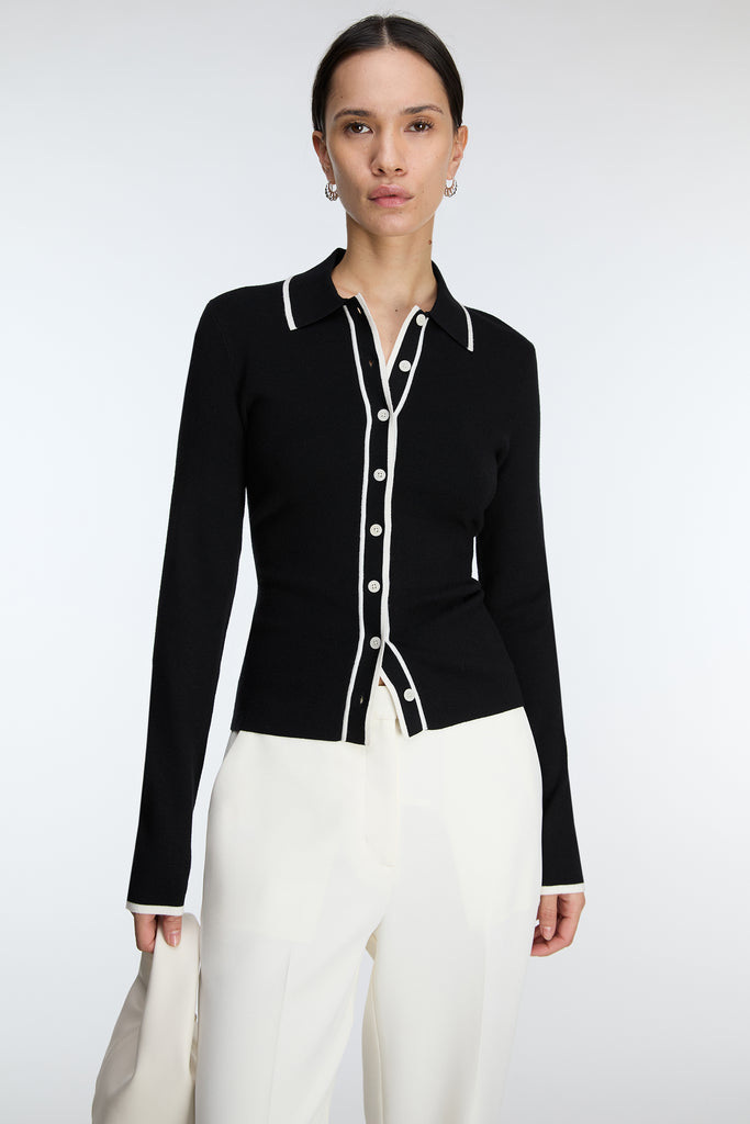 Contrast Trim Button Front Collared Cardigan | OAK + FORT – OAK +