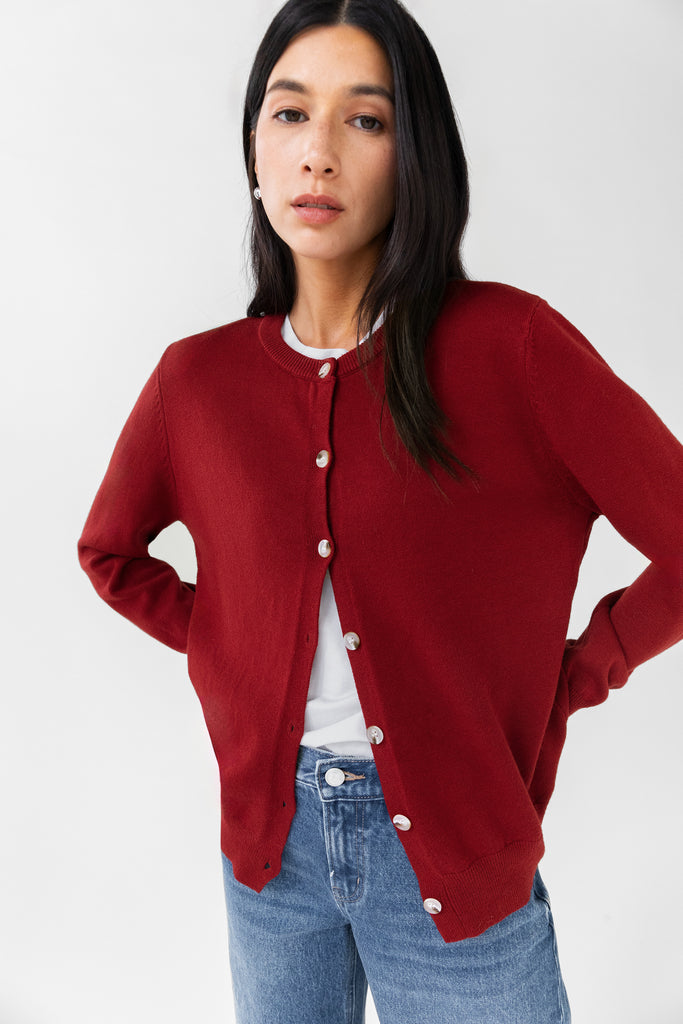 トップス andequal unique button cardigan red Classic Buttoned Cardigan | OAK + FORT – OAK + FORT USA