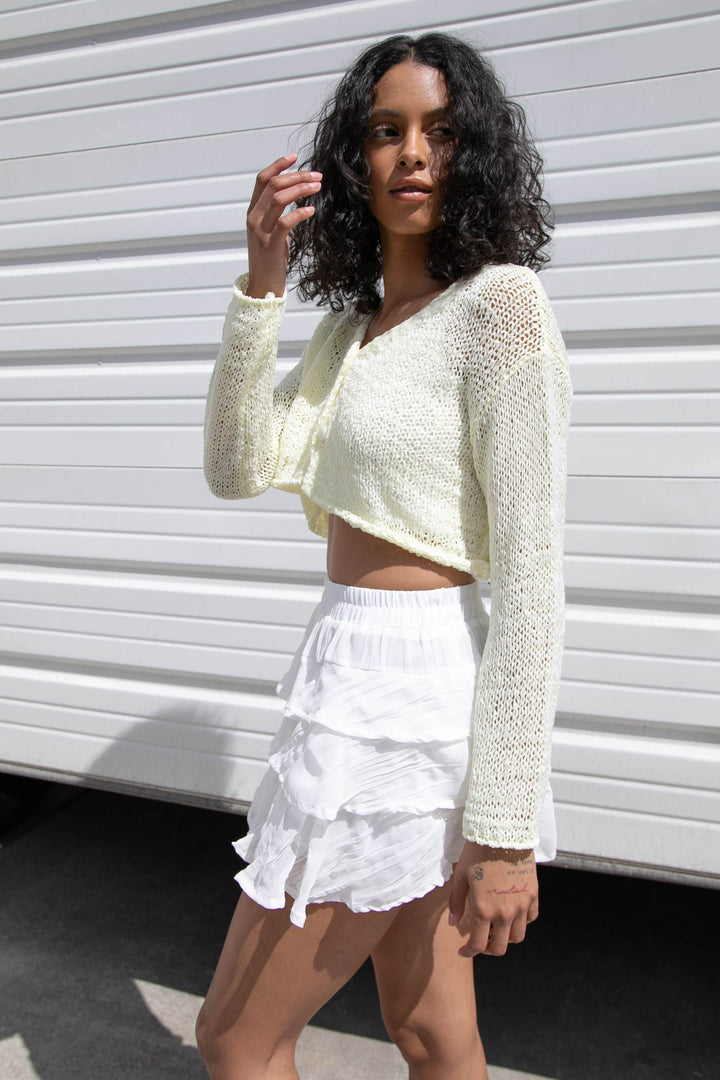 CROPPED CROCHET CARDIGAN in Pale Yellow — alternate angle