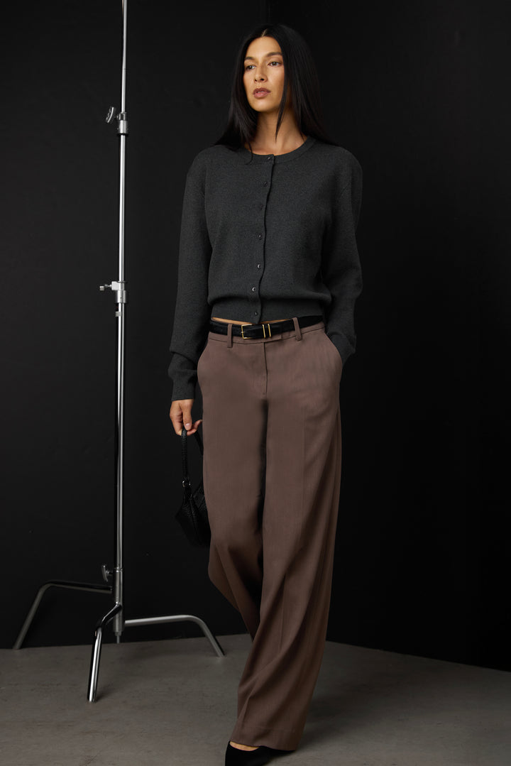 BUTTON UP CARDIGAN in Charcoal — alternate angle