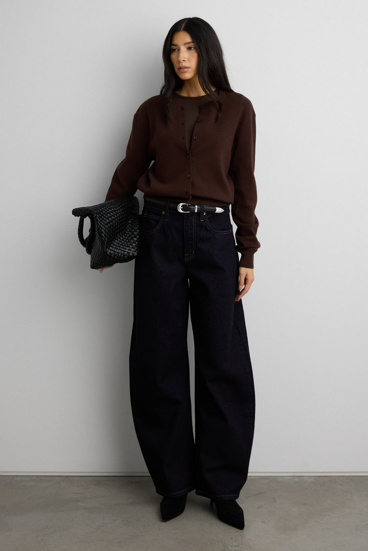 BUTTON UP CARDIGAN in Coffee Bean — alternate angle