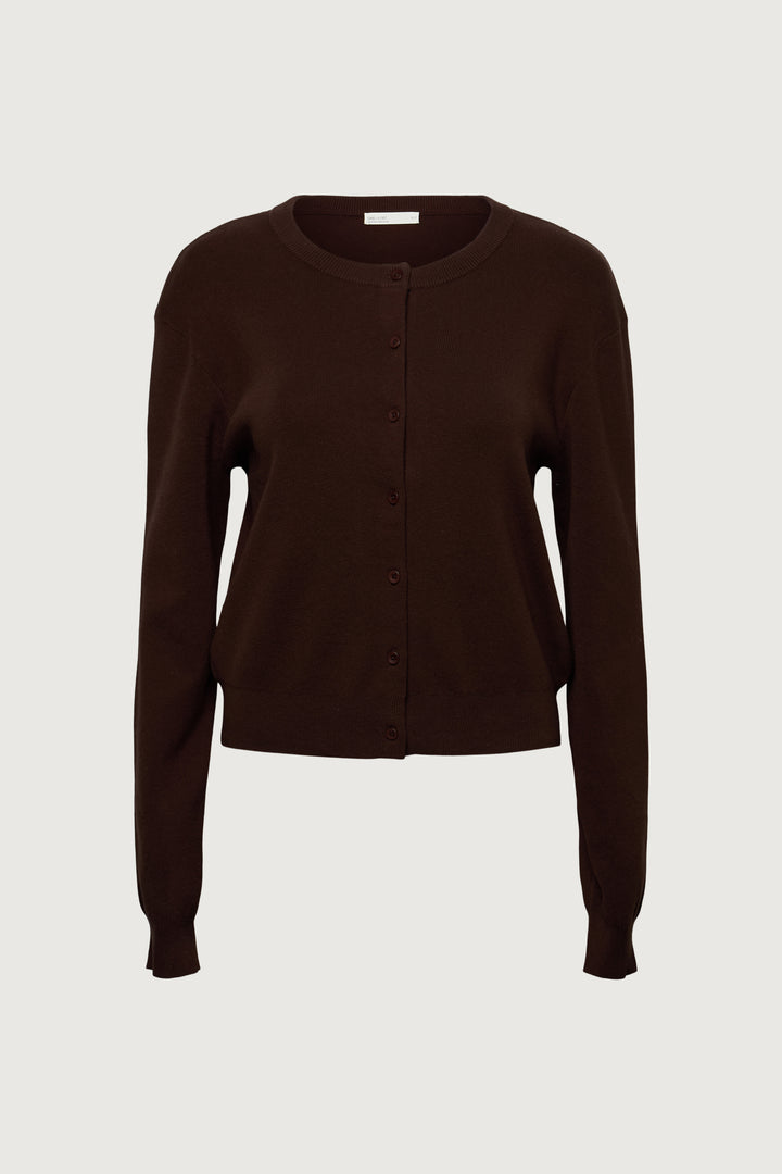 BUTTON UP CARDIGAN in Coffee Bean — alternate angle