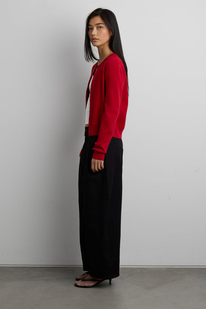 BUTTON UP CARDIGAN in Crimson — alternate angle