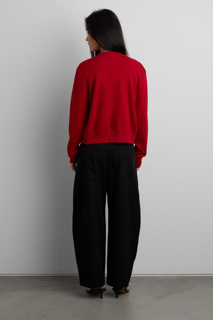 BUTTON UP CARDIGAN in Crimson — alternate angle