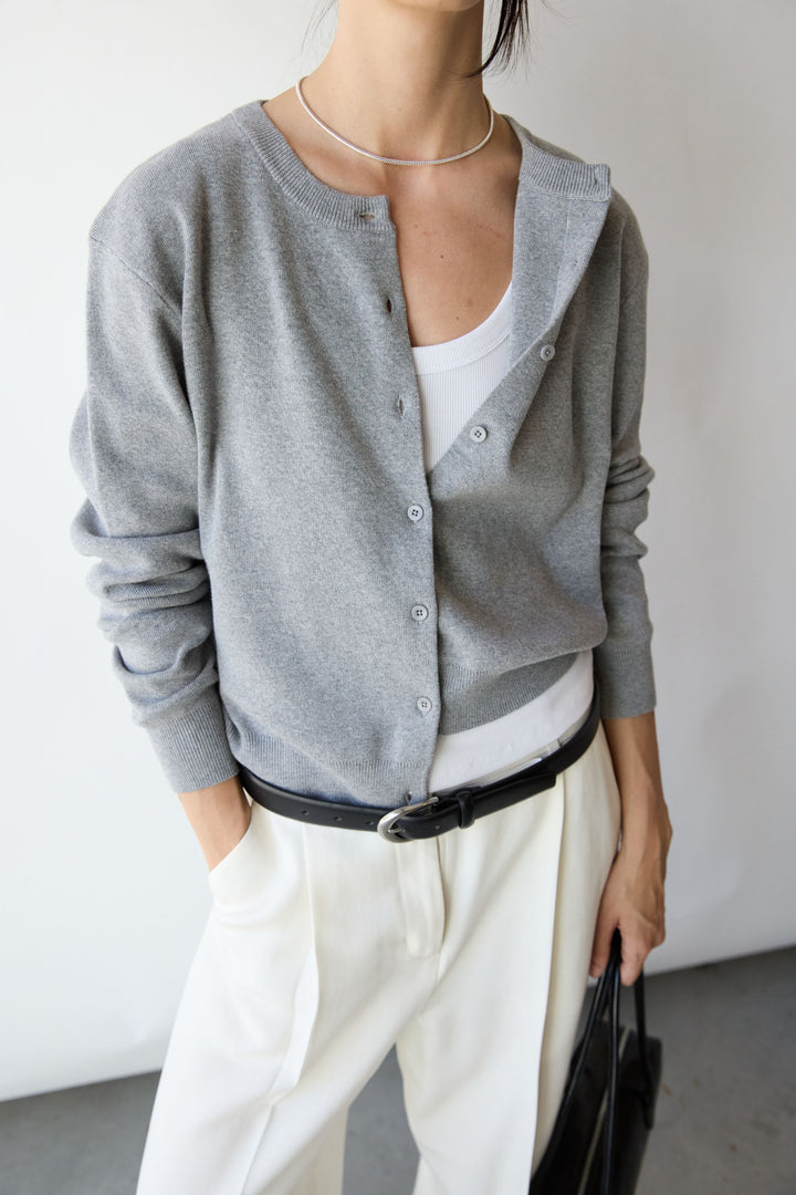 BUTTON UP CARDIGAN in Medium Heather Grey — alternate angle