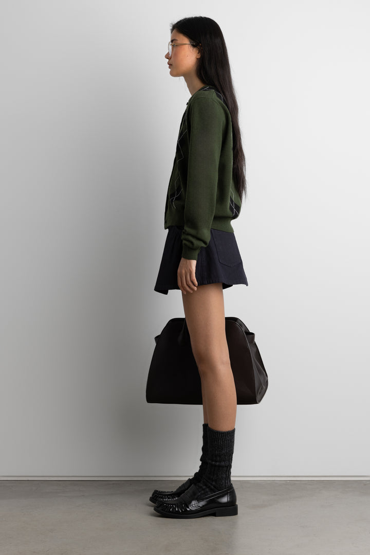 ARGYLE BUTTON FRONT CARDIGAN in Deep Forest Argyle — alternate angle